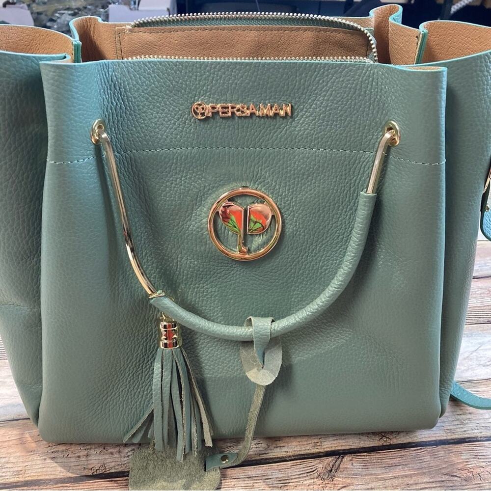 Persaman New York Sage Green Leather Handbag NWOT Italy